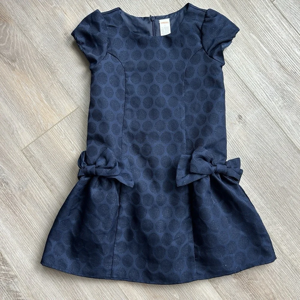 Gymboree 2014 Girls Sz 7 Holiday Shine Sparkle‎ Dot Bow Dress Navy Blue Holiday